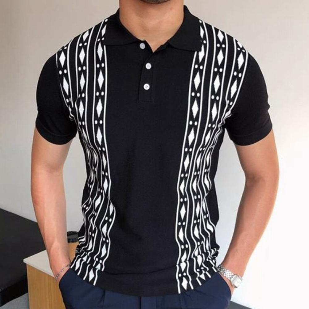 Wylaris | Elegant gebreid herenpoloshirt met geometrisch patroon