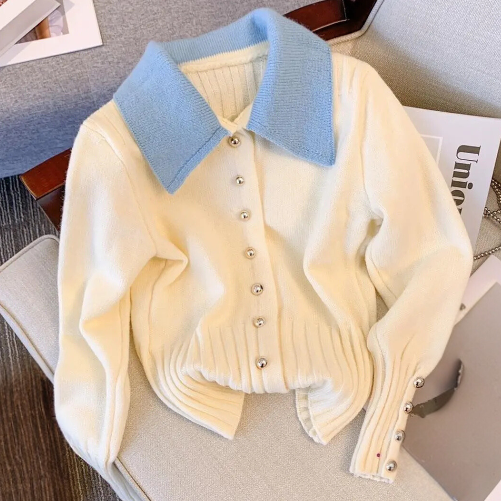 Alani | Chic Color Contrast Knitted Cardigan for Women - Casual Long Sleeve Trendy Cardigan