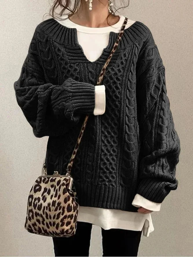 Ayala | Stylish V-Neck Cable Knit Sweater for Women - Cozy, trendy winter knitwear