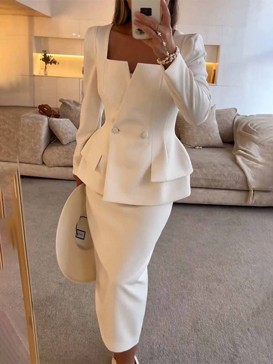 Patty | Damesblazer en lange rok, elegante kantooroutfit, formeel tweedelig pak