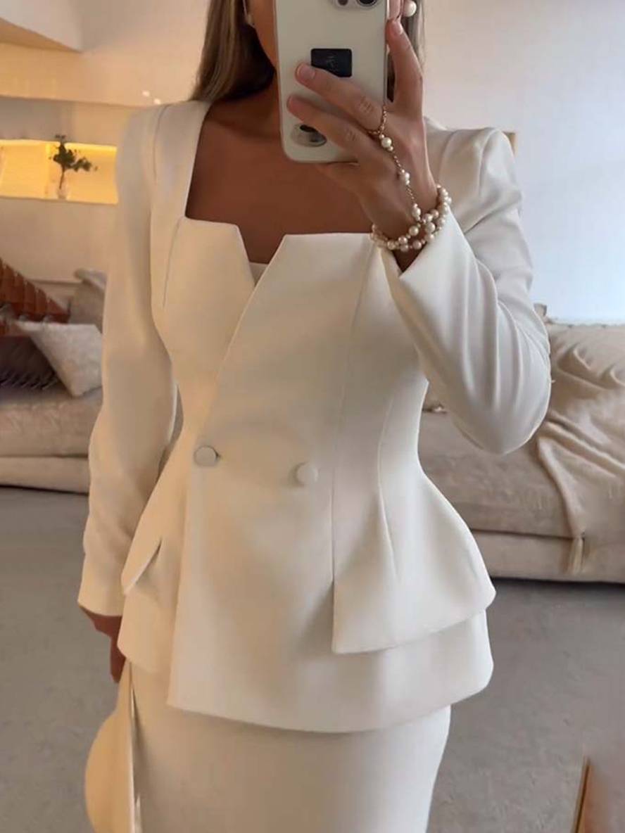 Patty | Damesblazer en lange rok, elegante kantooroutfit, formeel tweedelig pak