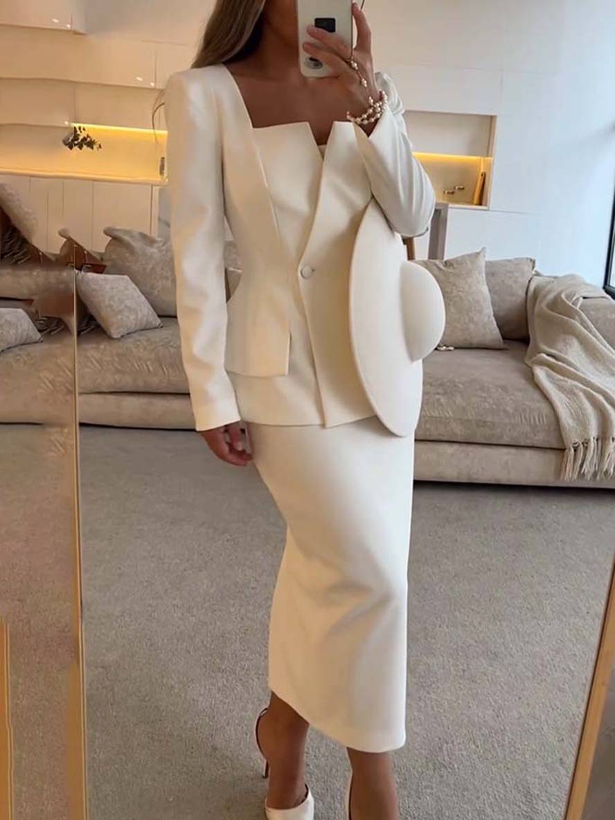 Patty | Damesblazer en lange rok, elegante kantooroutfit, formeel tweedelig pak