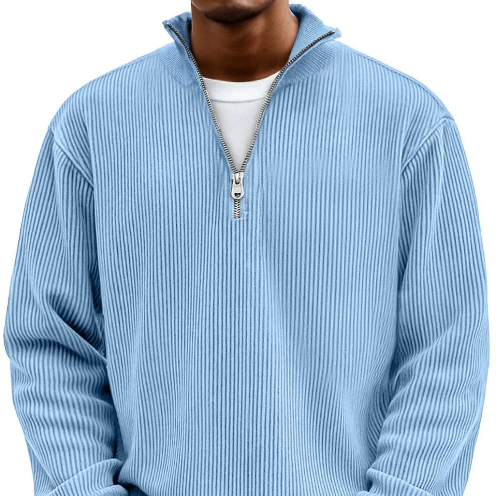 Vayor | Geribbelde katoenen trui met halve rits voor heren – Zachte, ademende, smart casual gebreide kleding