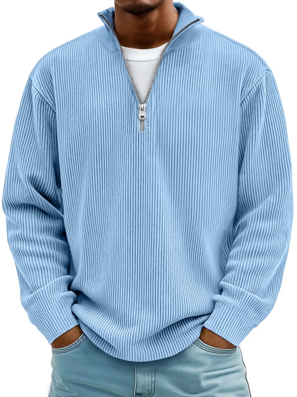 Marekko | Geribbelde katoenen trui met halve rits voor heren – Premium casual pullover, comfortabele pasvorm