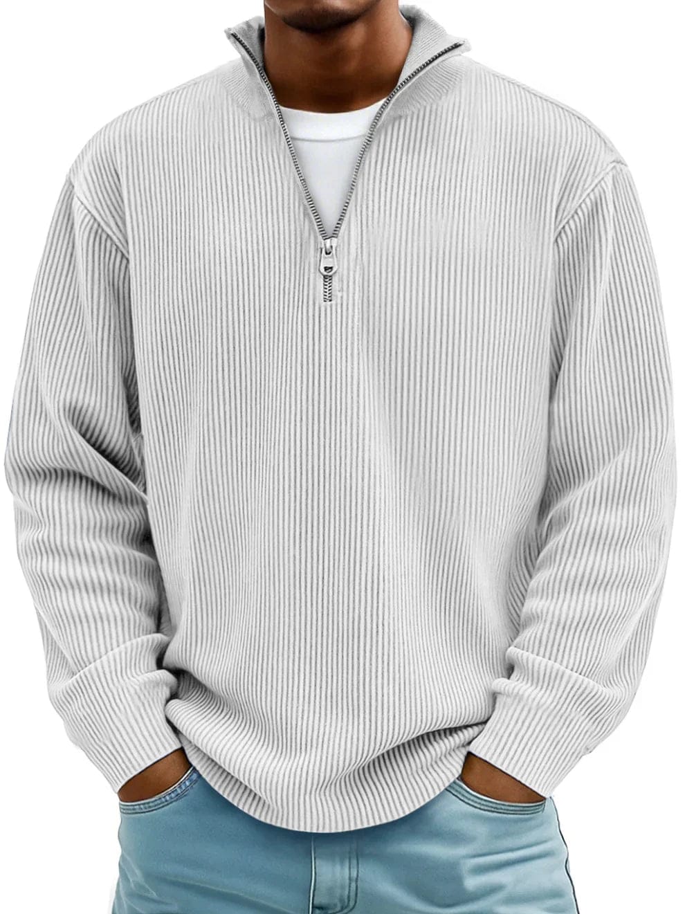 Vayor | Geribbelde katoenen trui met halve rits voor heren – Zachte, ademende, smart casual gebreide kleding