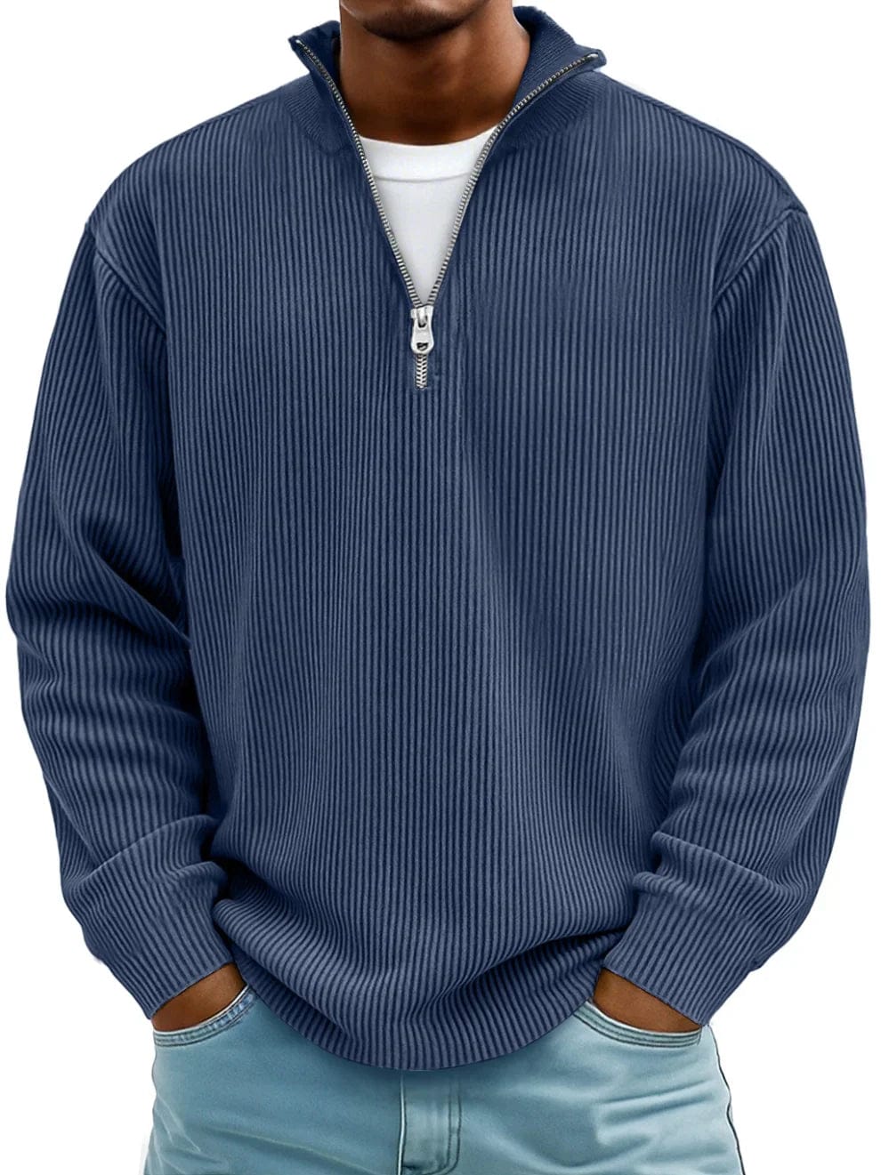 Vayor | Geribbelde katoenen trui met halve rits voor heren – Zachte, ademende, smart casual gebreide kleding
