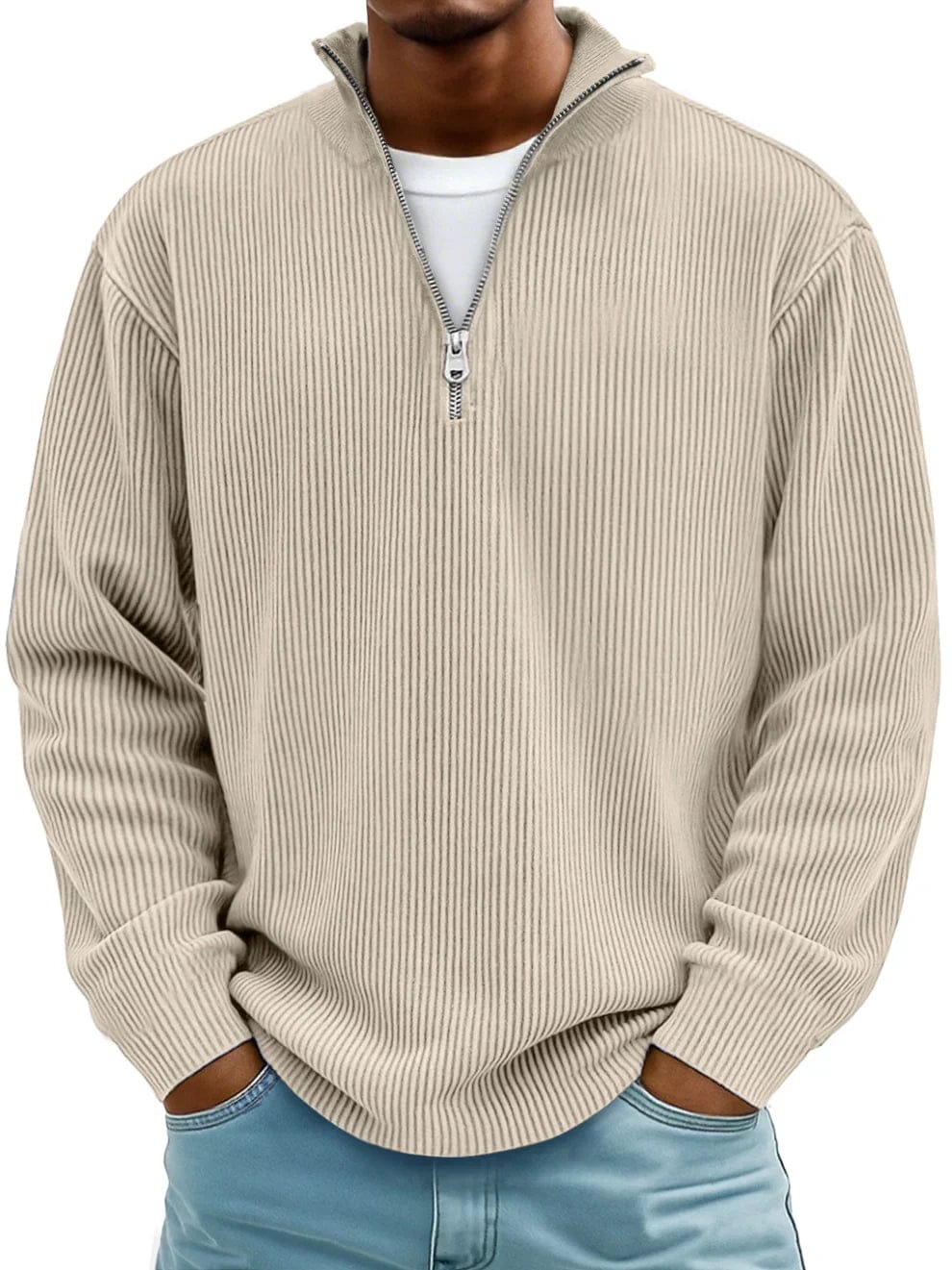 Marekko | Geribbelde katoenen trui met halve rits voor heren – Premium casual pullover, comfortabele pasvorm