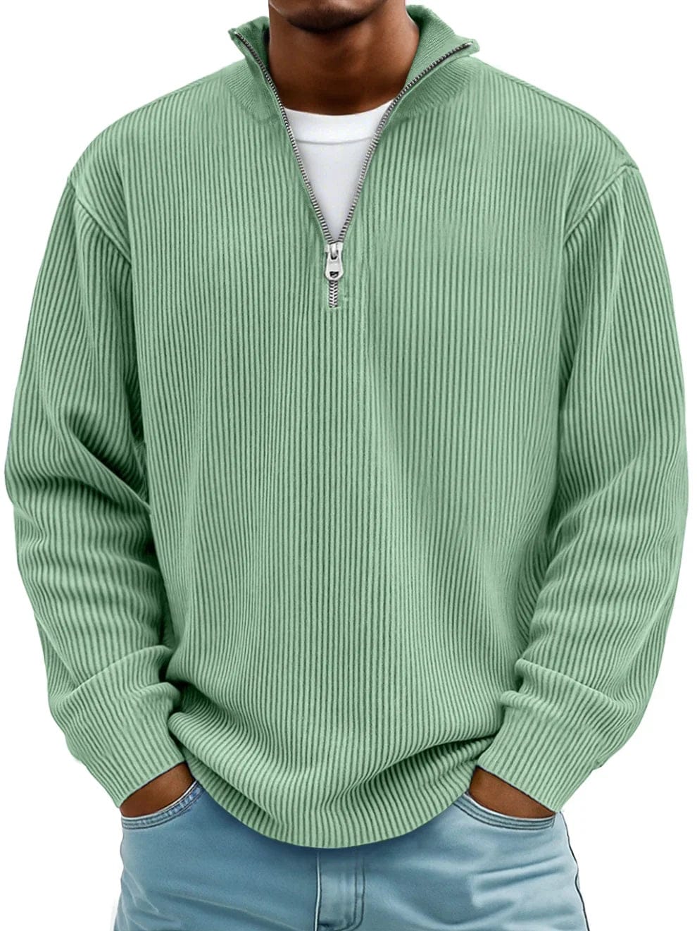 Marekko | Geribbelde katoenen trui met halve rits voor heren – Premium casual pullover, comfortabele pasvorm
