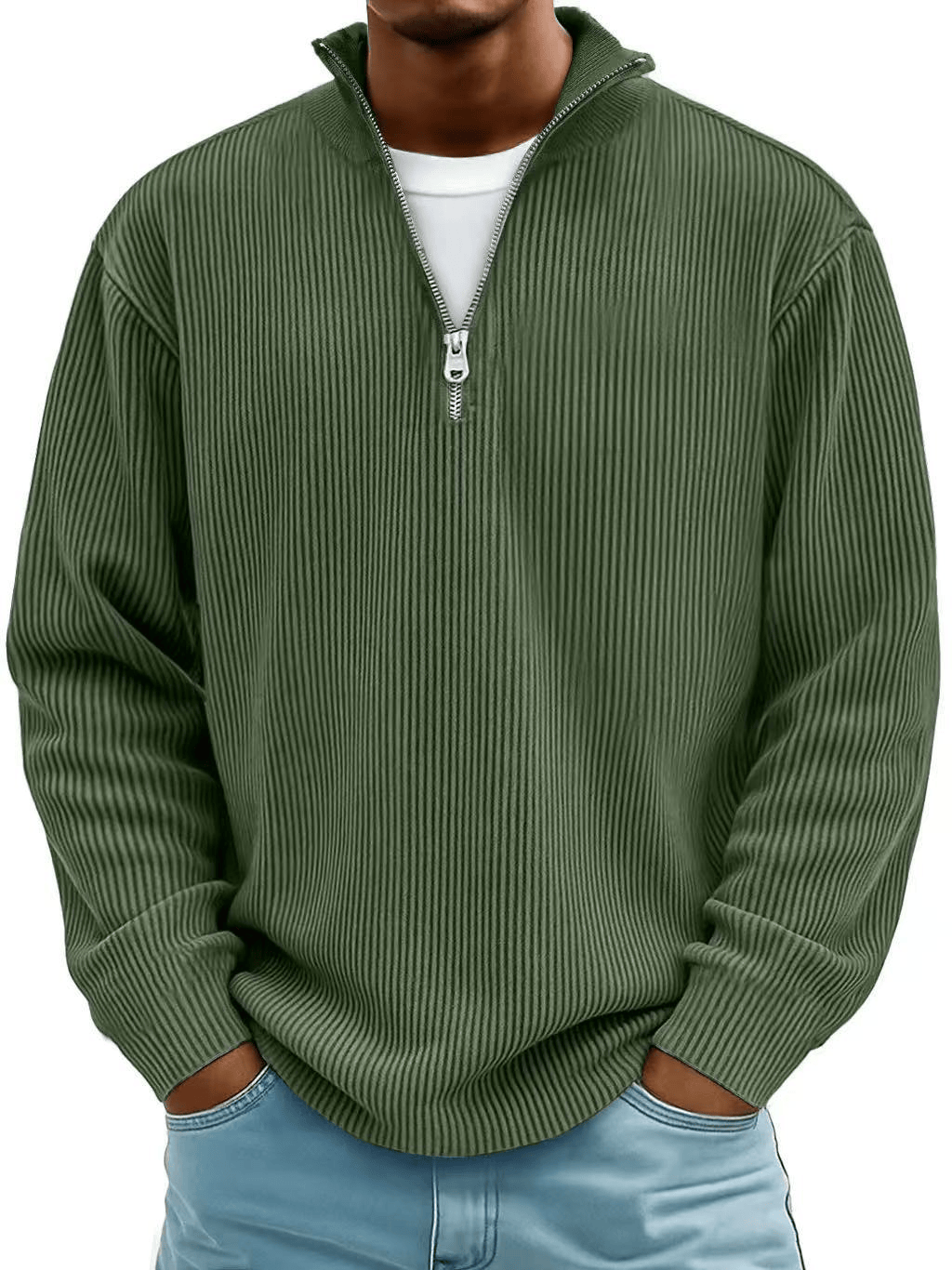 Marekko | Geribbelde katoenen trui met halve rits voor heren – Premium casual pullover, comfortabele pasvorm