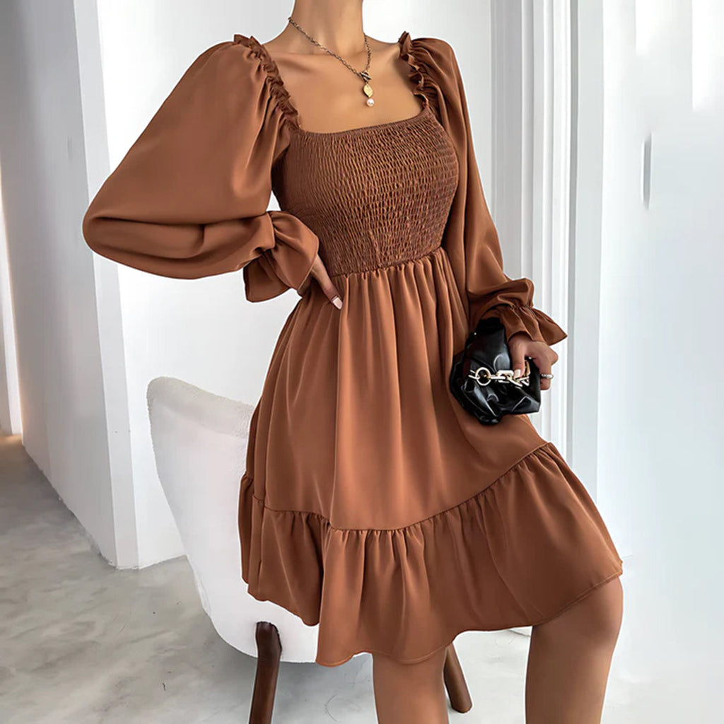 Tarsila | Long Sleeve Square Neck Dress - Elegant Mini Dress