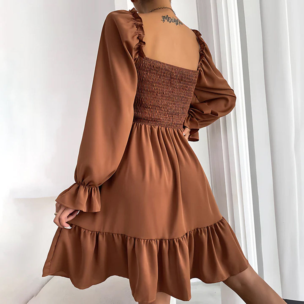 Tarsila | Long Sleeve Square Neck Dress - Elegant Mini Dress