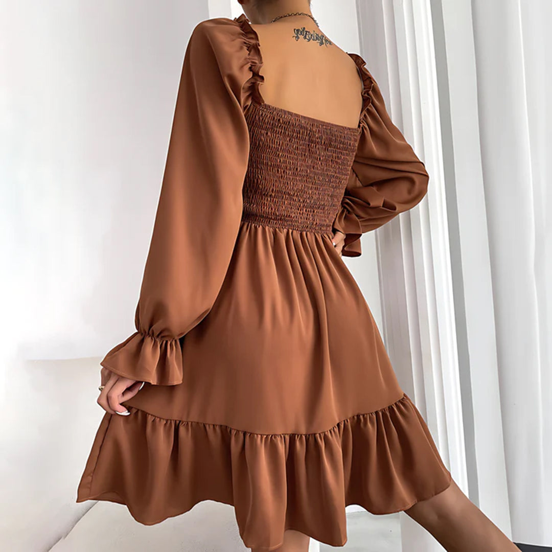 Tarsila | Long Sleeve Square Neck Dress - Elegant Mini Dress
