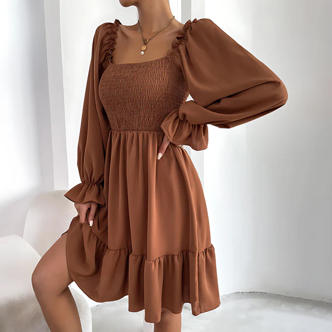 Tarsila | Long Sleeve Square Neck Dress - Elegant Mini Dress