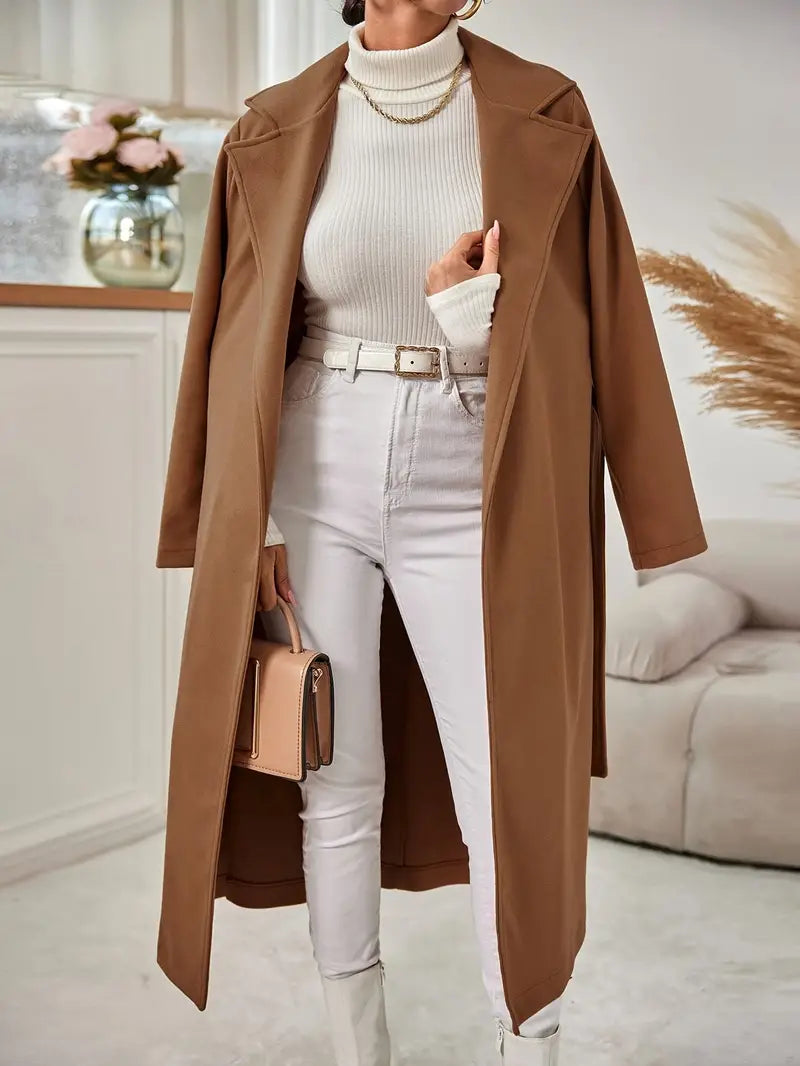 Fionnuala | Open Front Jacket with Tie Belt, Elegant Turn-down Collar for Women