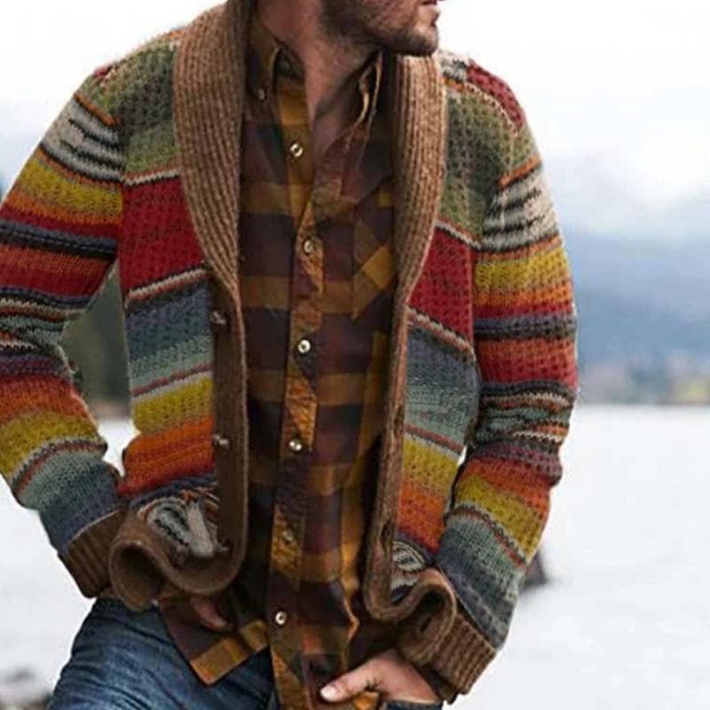 Aldren | Pull en maille multicolore pour homme – Pull rayé chaud, idéal pour l'hiver