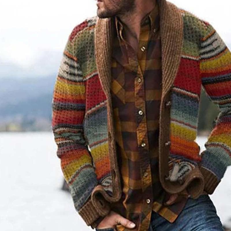 Aldren | Pull en maille multicolore pour homme – Pull rayé chaud, idéal pour l'hiver