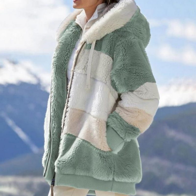 Mirela | Oversized imitatiebontjas met capuchon voor dames - stijlvolle en warme winterjas