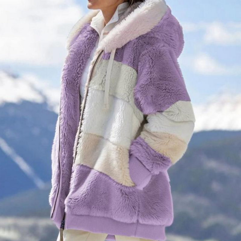 Mirela | Oversized imitatiebontjas met capuchon voor dames - stijlvolle en warme winterjas