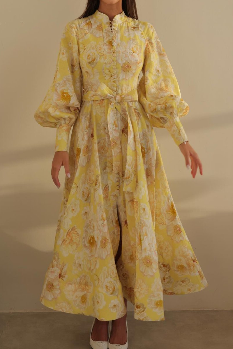Soriae | Dames zomer maxi-jurk – elegante bloemenjurk met ballonmouwen