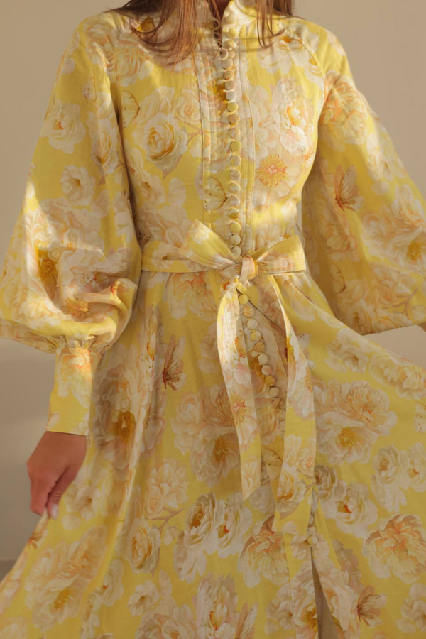 Velia | Maxi-jurk met bloemenprint voor dames – boho elegante lange jurk met ballonmouwen
