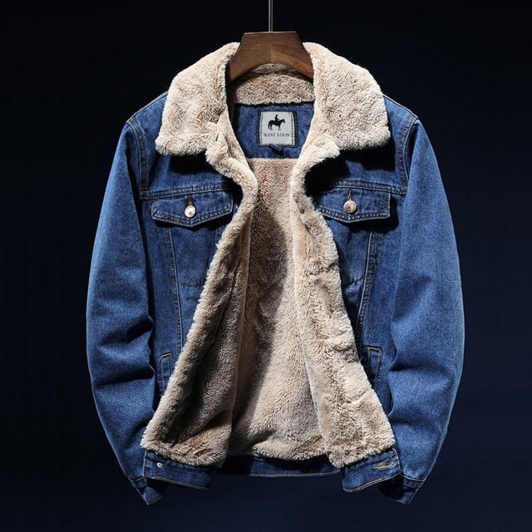 Rafferty | Blauwe denim winterjas voor heren met sherpa voering - warm en stijlvol