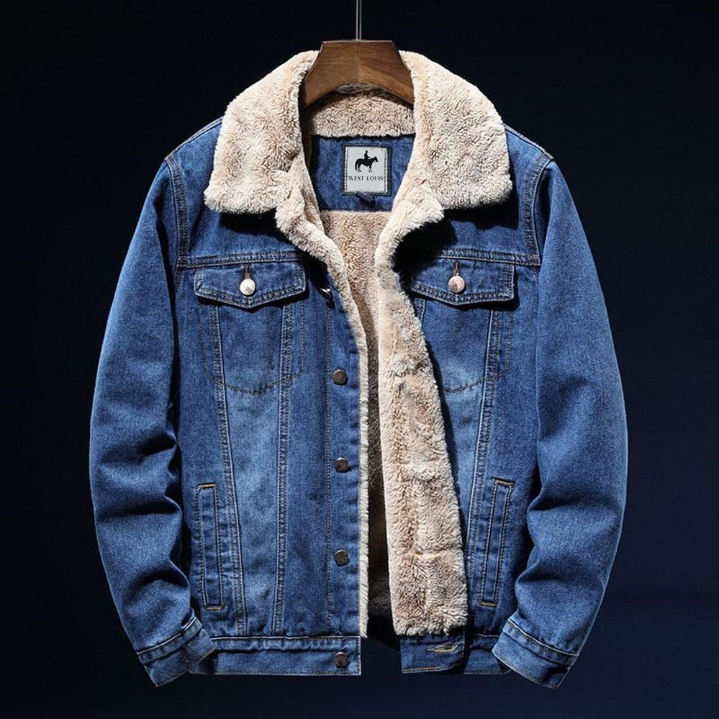 Rafferty | Blauwe denim winterjas voor heren met sherpa voering - warm en stijlvol