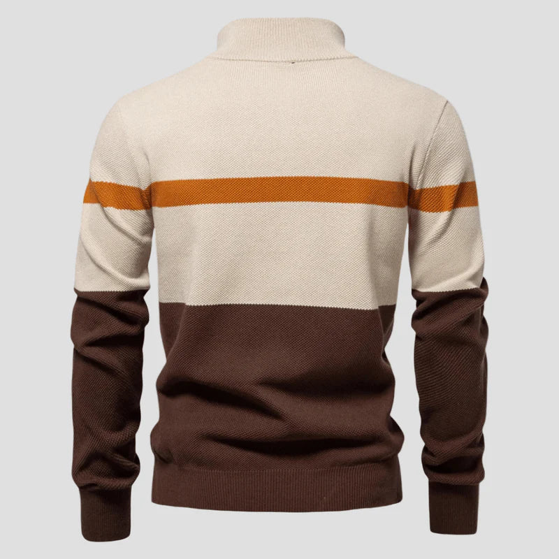 Ulmar | Herenkatoenen trui met halve rits, driekleurig, opstaande kraag, casual gebreide pullover