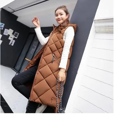 Xiomara | Dames Mouwloos Lang Puffer Vest met Capuchon - Warme, Casual, Volle Rits Bovenkleding