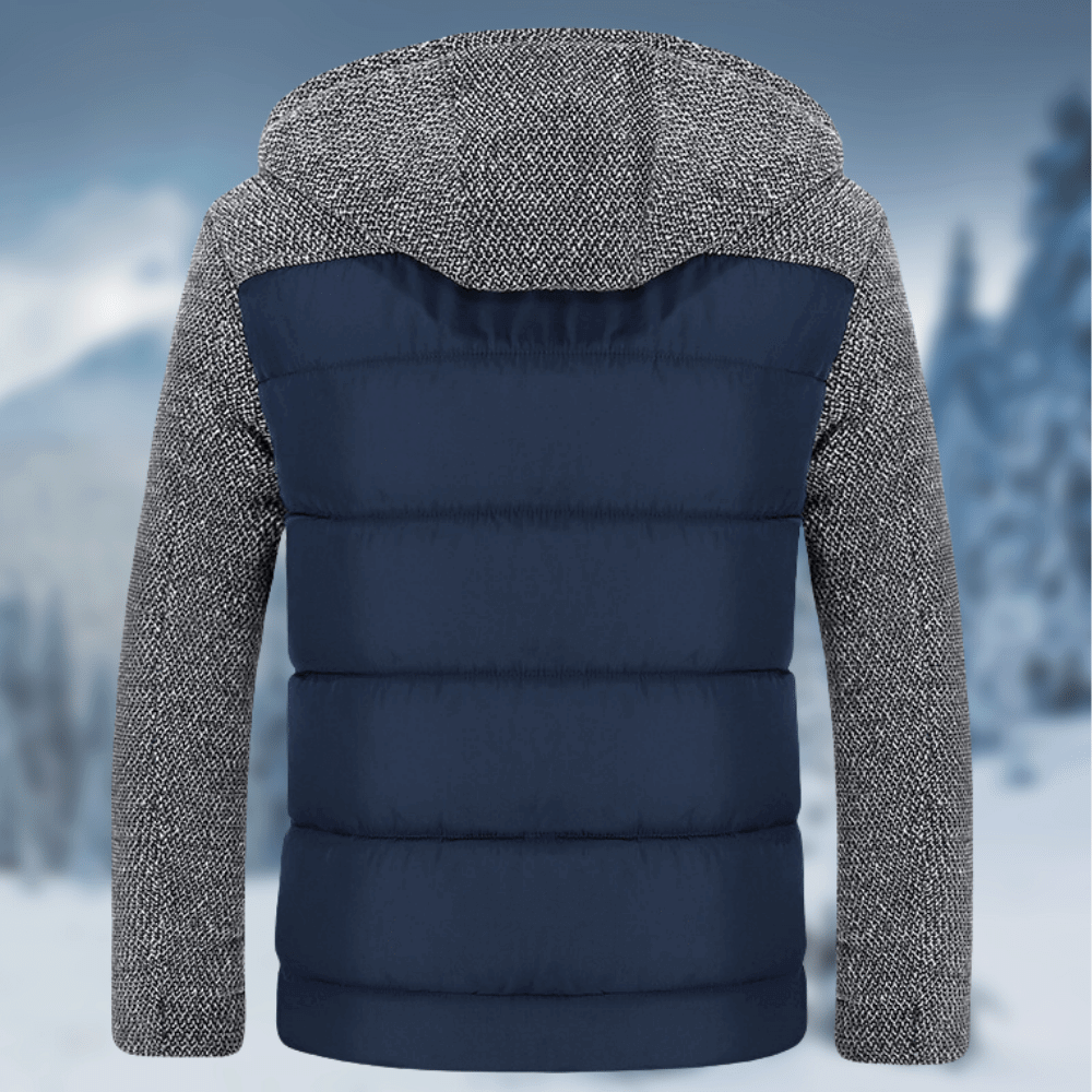 Olyvric | Heren designer pufferjas met capuchon – Gebreide, elegante winterjas, warme casual bovenkleding