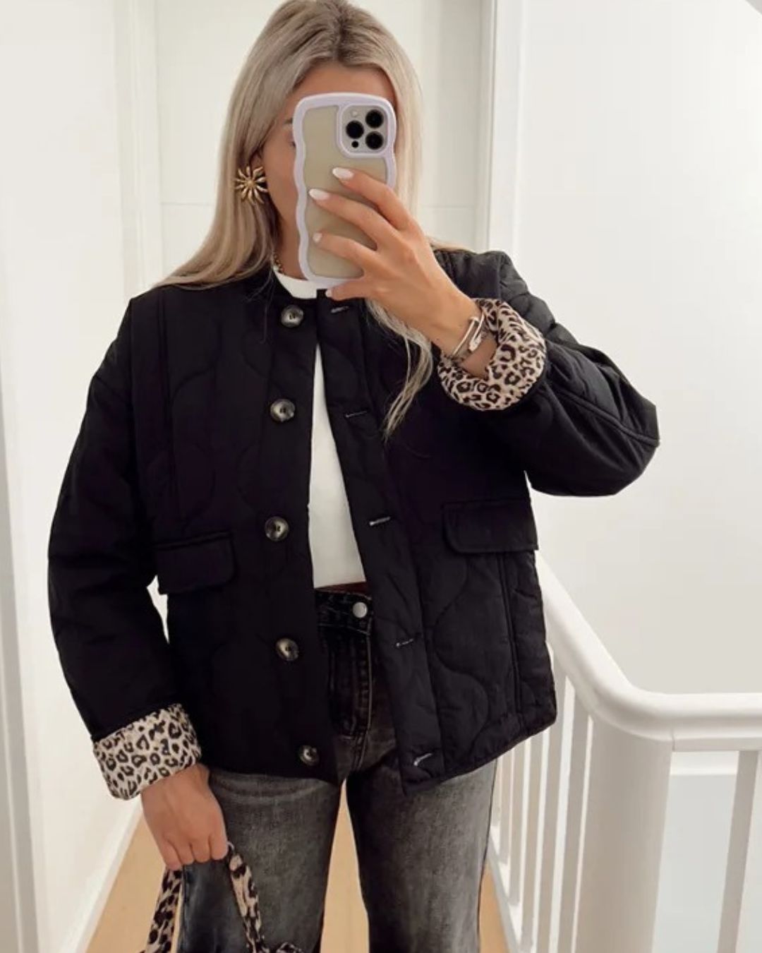 Candara | Manteau chic pour femme avec doublure léopard – Vêtement d'extérieur élégant, vert, doux et polyvalent