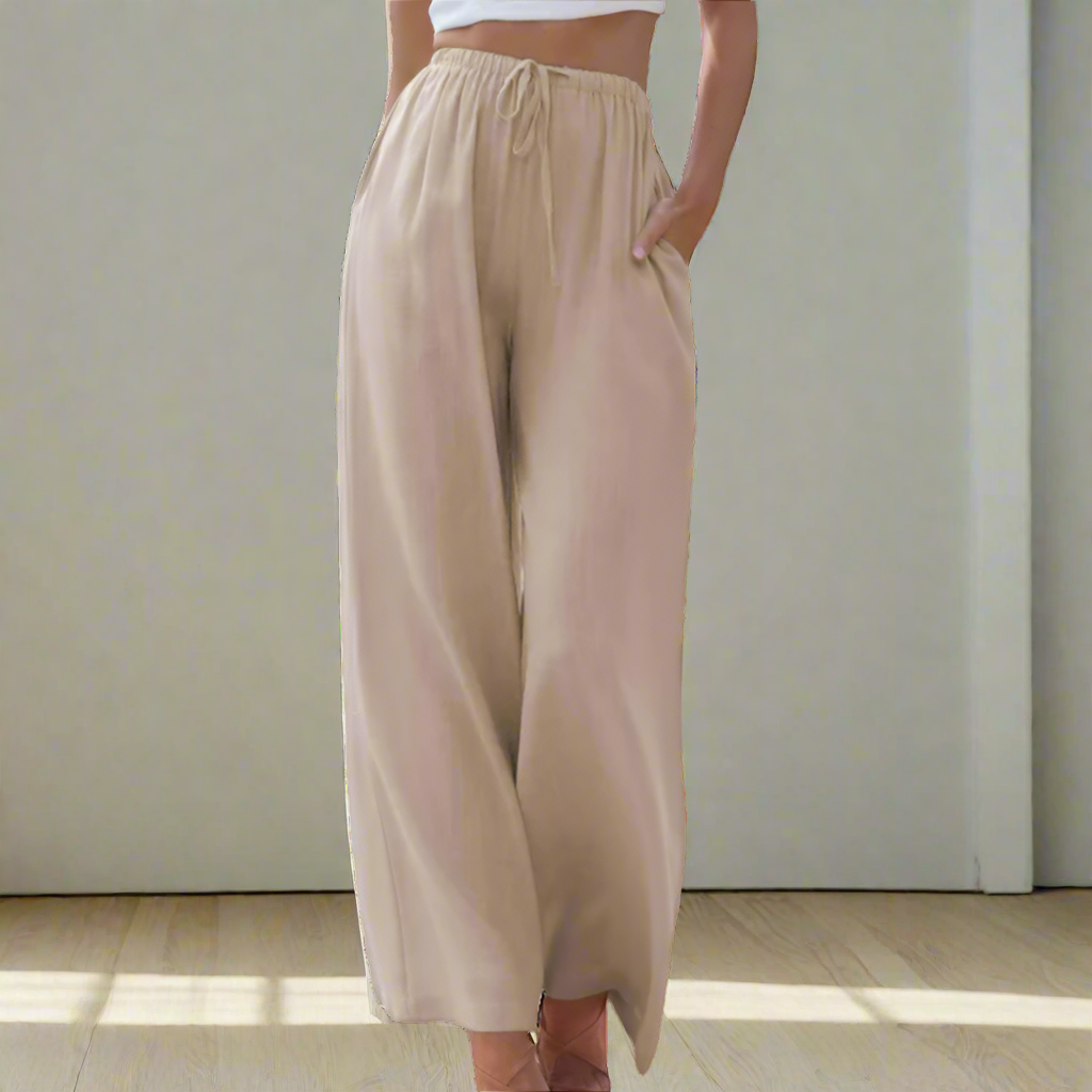 Caine | Chique damesbroek met wijde pijpen – Elegante kantoorbroek met hoge taille