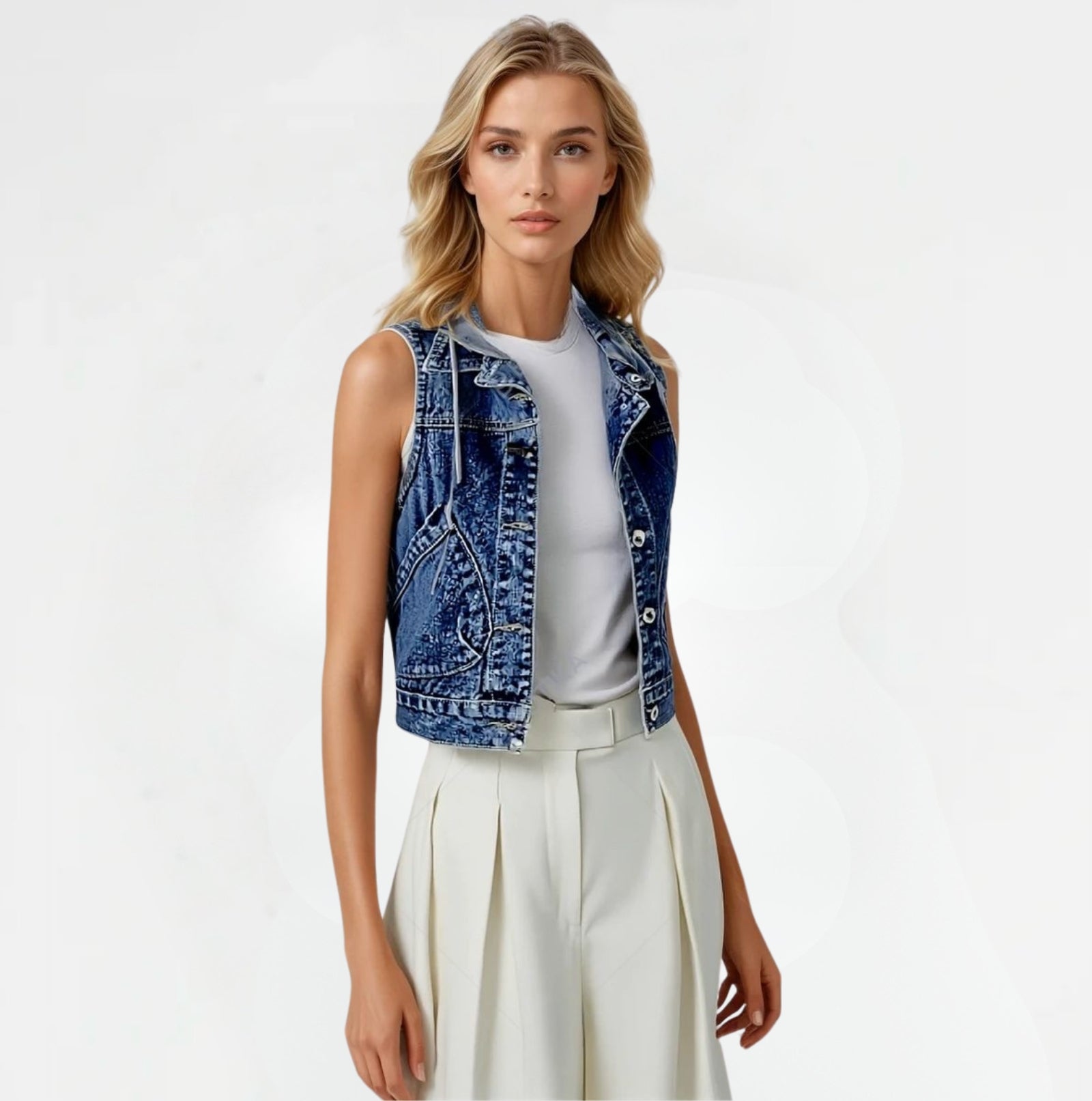 Vivienne | Mouwloos denim vest met capuchon - Casual stijlvolle damesjas