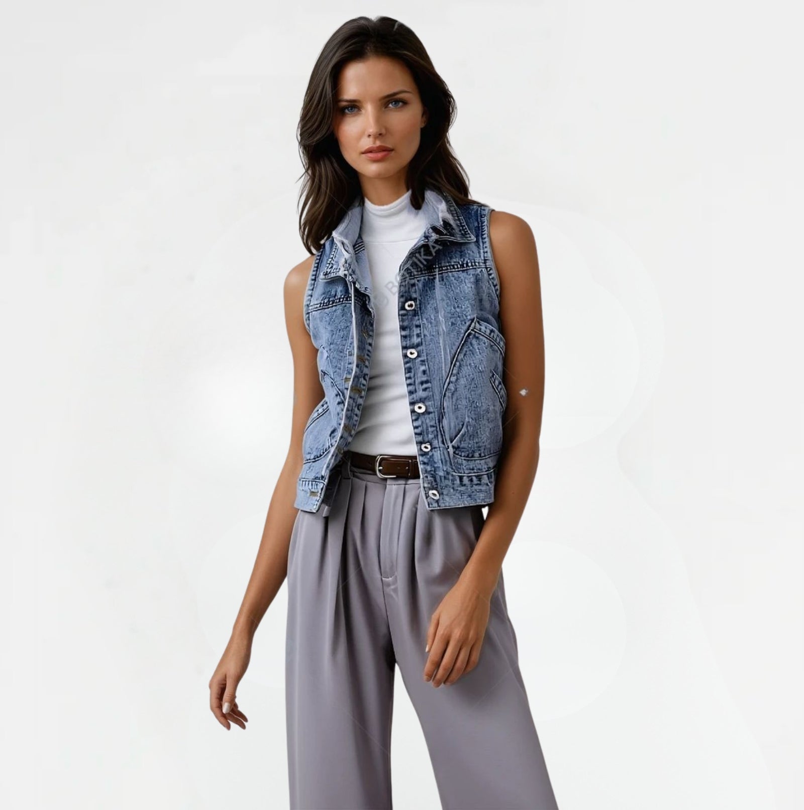 Vivienne | Mouwloos denim vest met capuchon - Casual stijlvolle damesjas