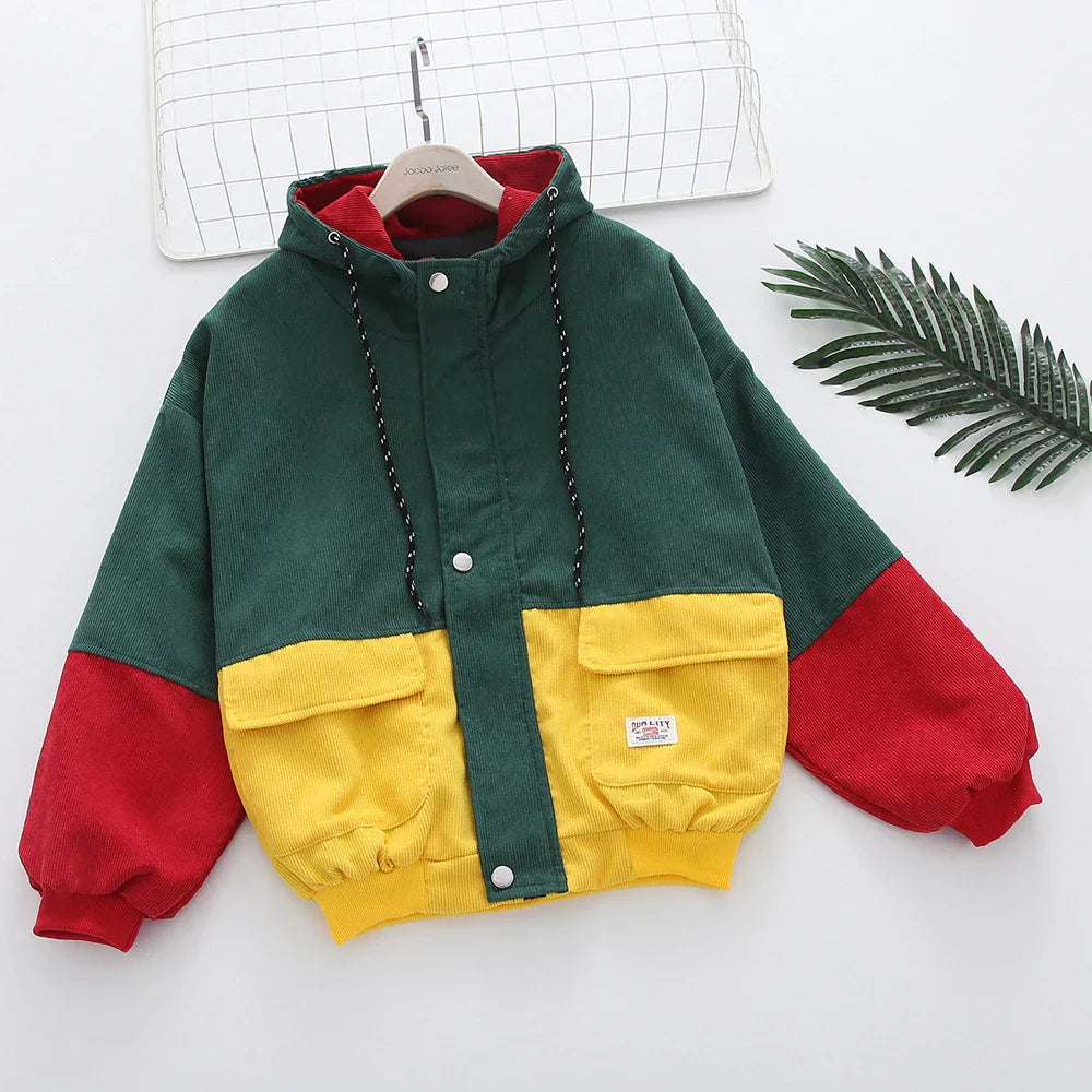 Arion | Driekleurig retro corduroy jasje – Vintage kleurblok bovenkleding