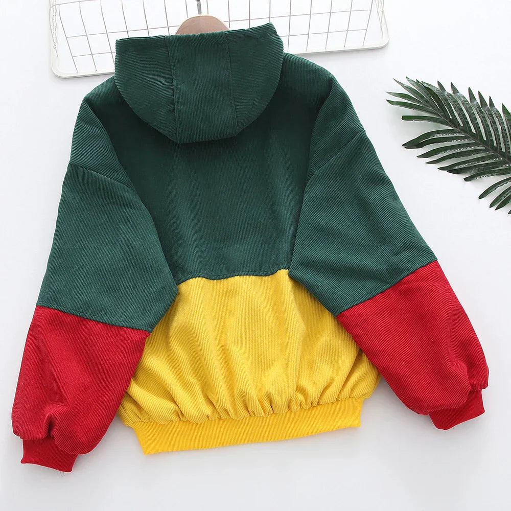 Arion | Driekleurig retro corduroy jasje – Vintage kleurblok bovenkleding