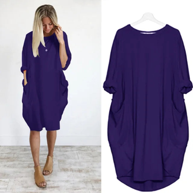 Ghislaine | Women's Casual Loose Dress with Pockets – Cotton, Long Sleeves, Various Colors