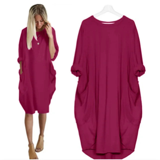 Ghislaine | Women's Casual Loose Dress with Pockets – Cotton, Long Sleeves, Various Colors