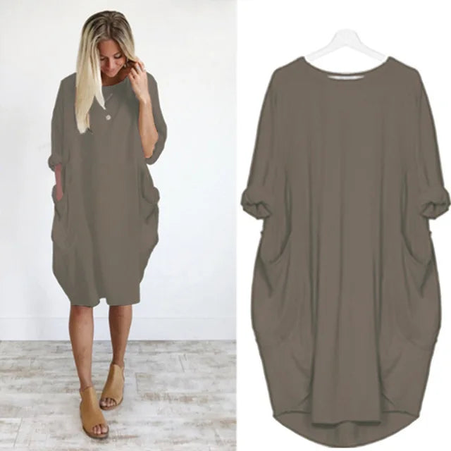 Ghislaine | Women's Casual Loose Dress with Pockets – Cotton, Long Sleeves, Various Colors