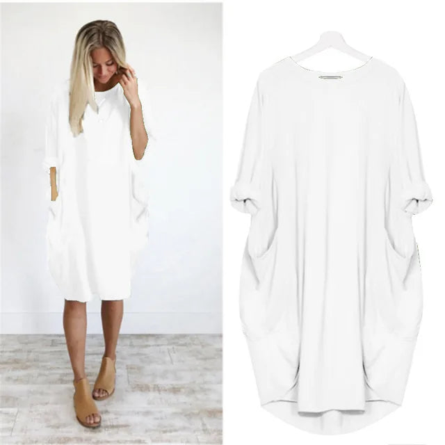Ghislaine | Women's Casual Loose Dress with Pockets – Cotton, Long Sleeves, Various Colors