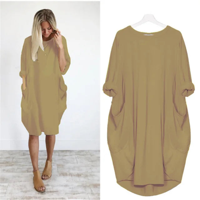 Ghislaine | Women's Casual Loose Dress with Pockets – Cotton, Long Sleeves, Various Colors