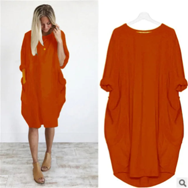 Ghislaine | Women's Casual Loose Dress with Pockets – Cotton, Long Sleeves, Various Colors