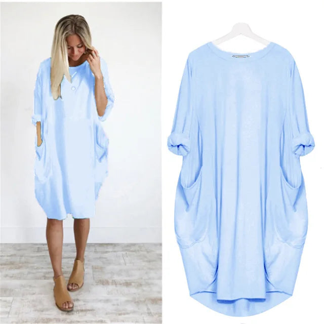 Ghislaine | Women's Casual Loose Dress with Pockets – Cotton, Long Sleeves, Various Colors