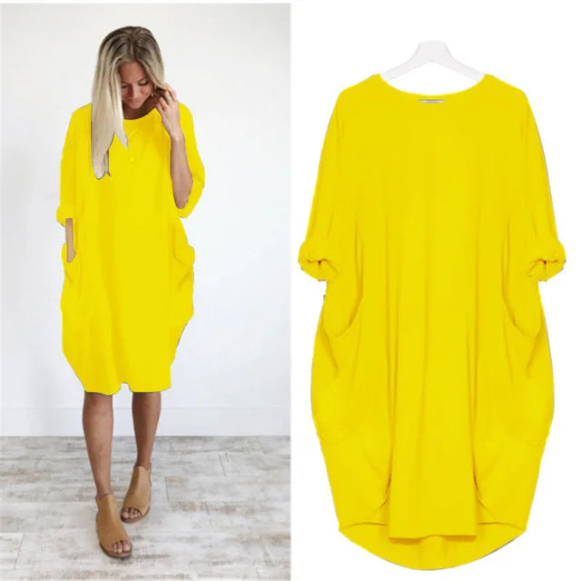 Ghislaine | Women's Casual Loose Dress with Pockets – Cotton, Long Sleeves, Various Colors