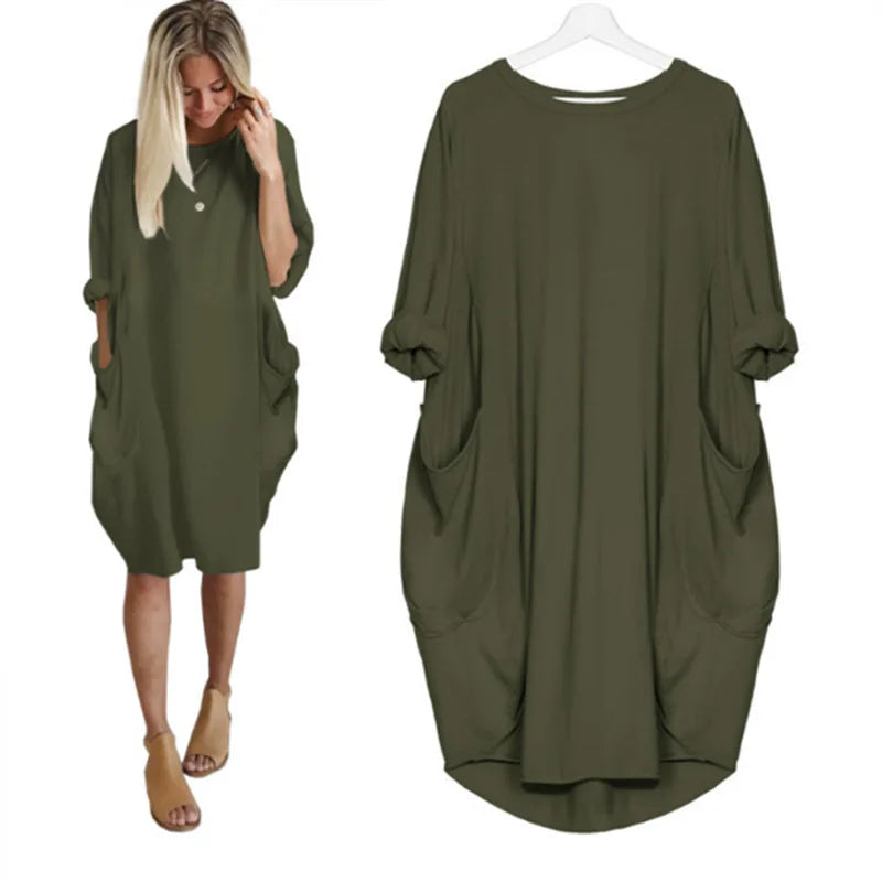 Ghislaine | Women's Casual Loose Dress with Pockets – Cotton, Long Sleeves, Various Colors