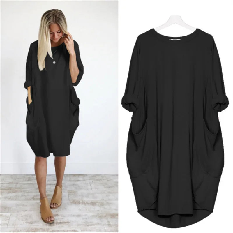 Ghislaine | Women's Casual Loose Dress with Pockets – Cotton, Long Sleeves, Various Colors