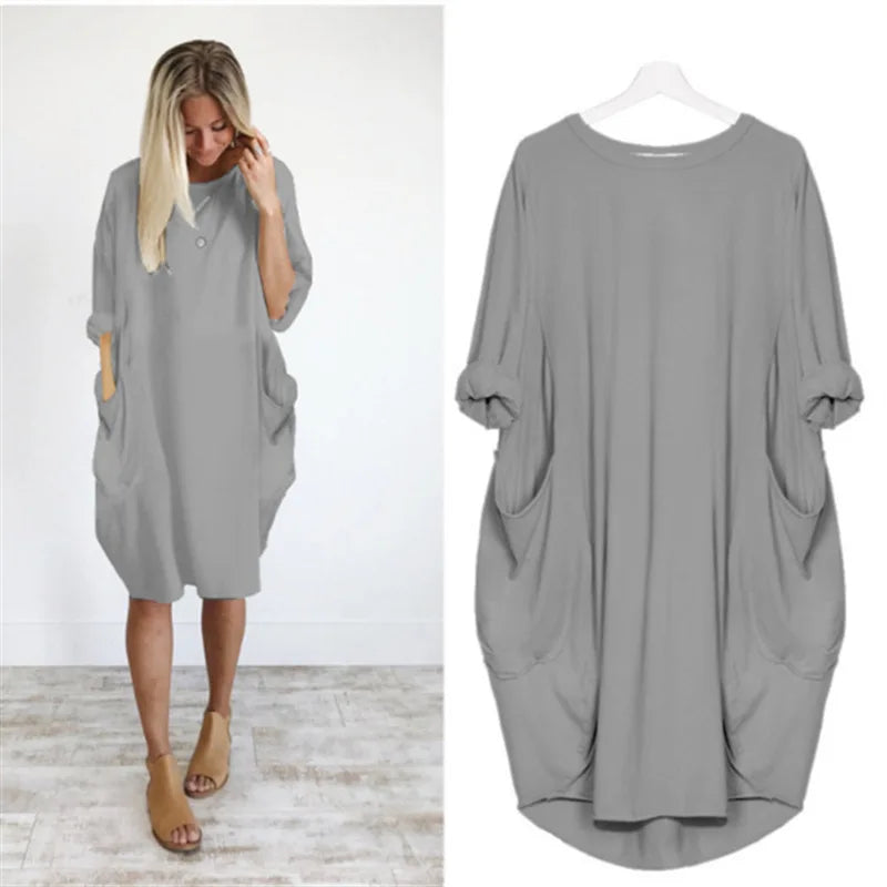 Ghislaine | Women's Casual Loose Dress with Pockets – Cotton, Long Sleeves, Various Colors