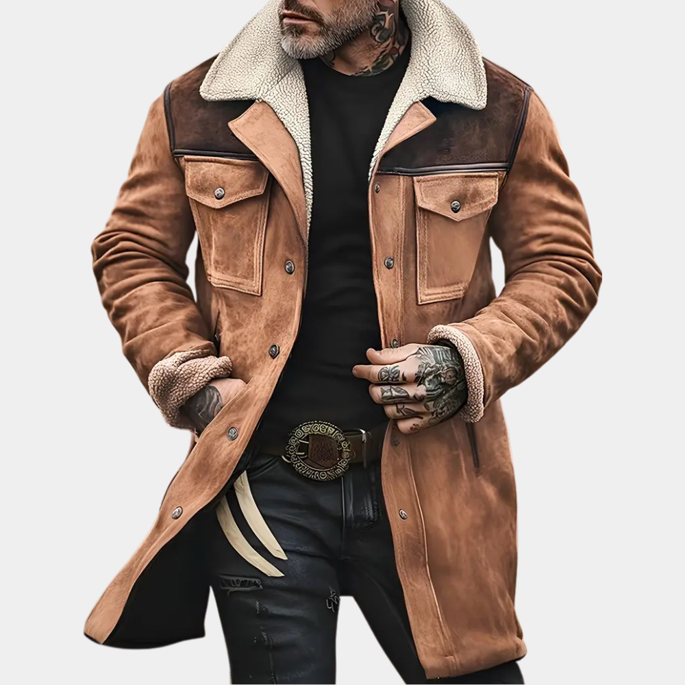 Zallan | Suède leren trenchcoat voor heren – Warm gevoerde winterjas, klassieke lange overjas