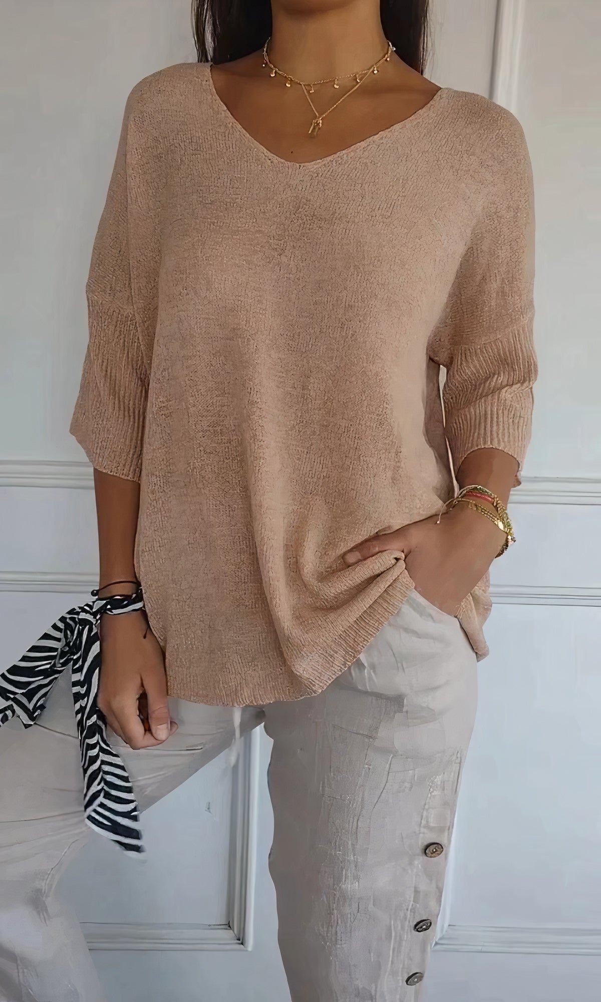 Gebreide top met V-hals - Evi