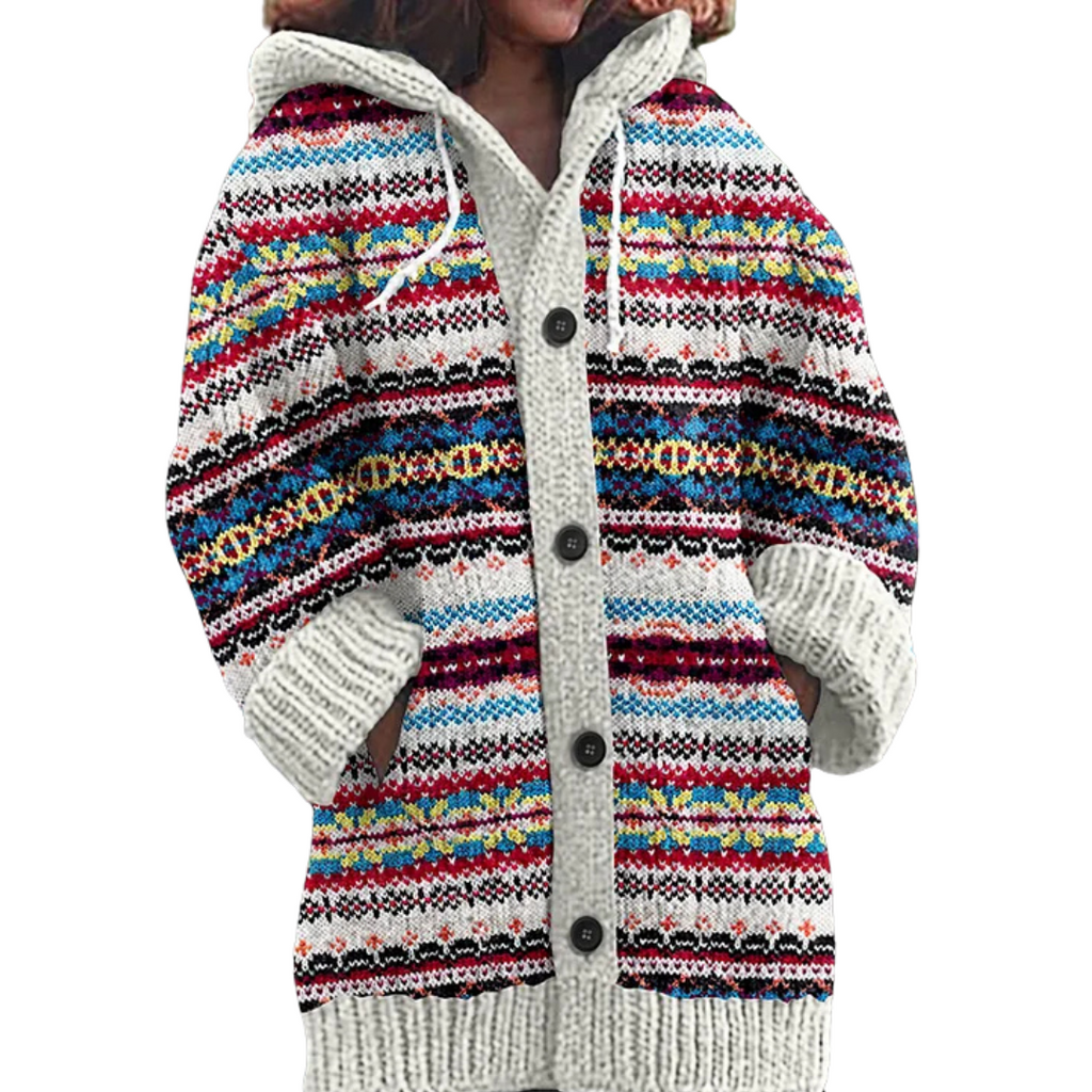 Cilia | Warme, grof gebreide wollen jas voor dames – Winterjas met patroon