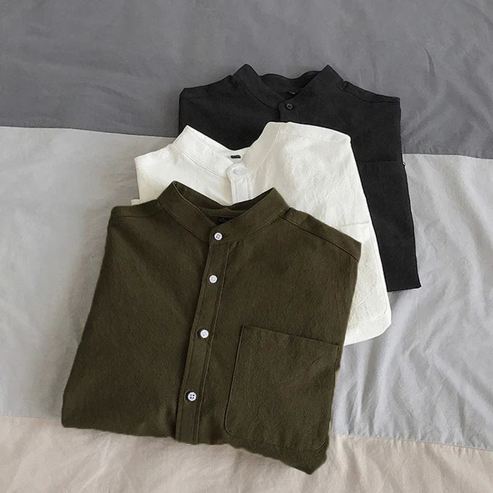 Vito | Men's Long Sleeve Button-Down Shirt with Stand-Up Collar - Modern Casual Shirt